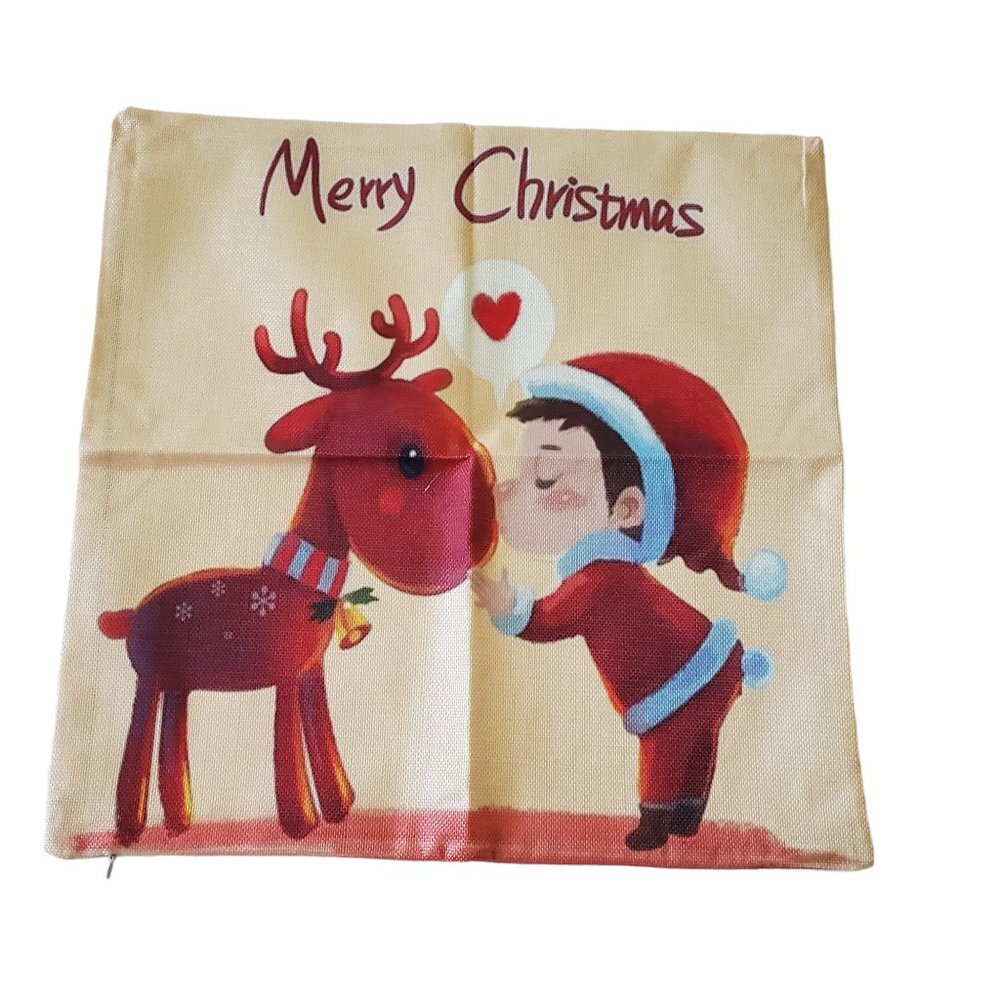 Merry Christmas Reindeer and Elf Throw Pillow Case Large NEW - Picture 2 of 4
